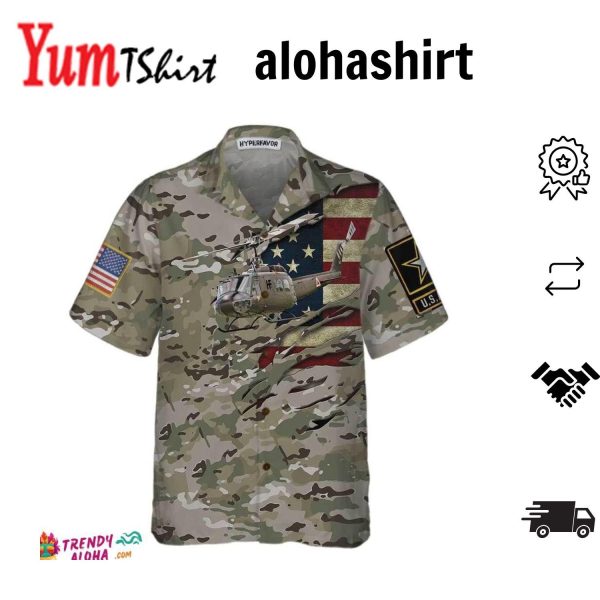 3D Helicopter Camouflage Hawaiian Shirt Helicopter American Flag Shirt For Men Proud Helicopter Gift Idea