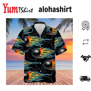 3D The Fire Bowling Black Unisex Hawaiian Shirt Bowling Shirt Gift For Bowling Lovers