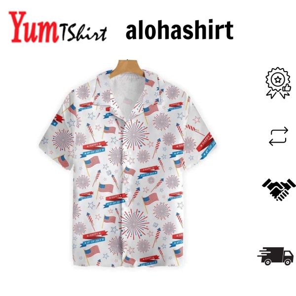 4Th Of July Hawaii Shirt Flag On White Watercolor Hawaiian Shirt