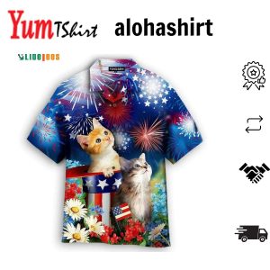 4th July Celebrations with Happy Cat Hawaiian Shirt
