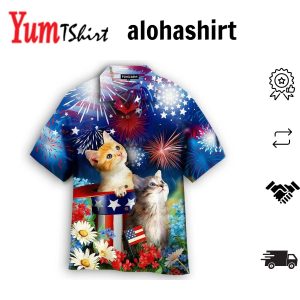 4th of July Celebratory Cat on Hawaiian Shirt