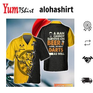 A Man Cannot Survive On Beer Alone He Needs Darts As Well 3D Hawaiian Shirt Darts Hawaiian Shirt For Men Women Darts Team Shirt