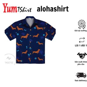 Adorable Dachshund Dog Brightens Hawaiian Shirt Display