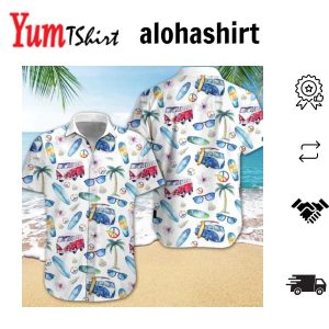 Adorable Hippie Car Beach Design Hawaiian Shirt Hawaiian Shirt Short Sleeves