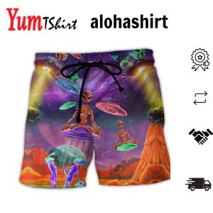 Alien Galaxy Awesome Ufo Aloha Hawaiian Beach Shorts