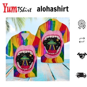 Alien Hawaii Shirt Rainbow Month Alien Drawing Hawaiian Shirt Alien Aloha Shirt
