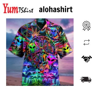 Alien Hawaiian Shirt Alien Hippie Style Peace Symbol Hawaii Aloha Shirt Colorful