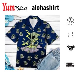 Alien Hawaiian Shirt Alien Money Pattern Navy Blue Hawaii Shirt Alien Aloha Shirt
