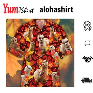 Alpaca Horse Lovers Autumn Red Leaves Hawaiian Shirt Horse Hawaiian Shirt For Summer Gifts