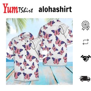 Amazing Butterflies With American Flag Hawaiian Shirt Short Sleeve Hawaiian Aloha Shirt For Men