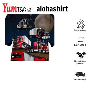Amazing Truck Driver And Moon Short Hawaiian Shirt Button Up Aloha Shirt For Men Women