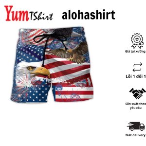 America 4Th Of July Eagle Freedom Aloha Hawaiian Beach Shorts