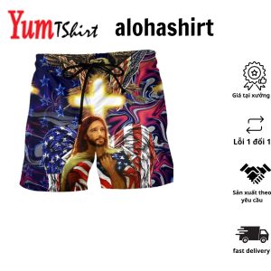America And Jesus Bless Aloha Hawaiian Beach Shorts