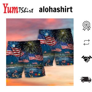 America Independence Day Fun Day Firework Aloha Hawaiian Beach Shorts