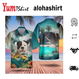 American Bulldog 3D All Over Printed Hawaiian Shirt For Men Dog Hawaiian Shirt Men’s Hawaii Shirt Summer Gifts For Dog Lover