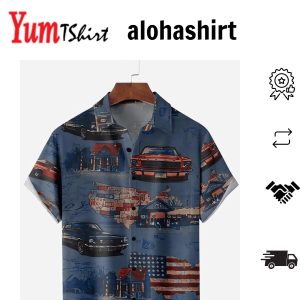American Flag Car Chest Pocket Men’s Hawaiian Shirts
