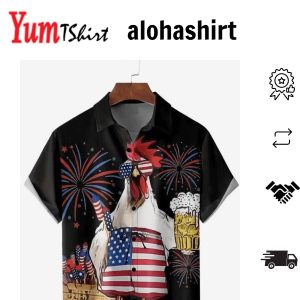 American Flag Turkey Beer Men’s Beach Hawaiian Shirt 4Th Of July Hawaiian Shirt