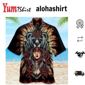 American Native Bear Black Yellow Hawaiian Shirt 3D Summer Gifts