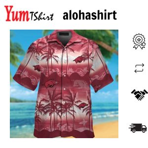 Arkansas Razorbacks Hawaiian Design Short Sleeve Button Up Tropical Shirt