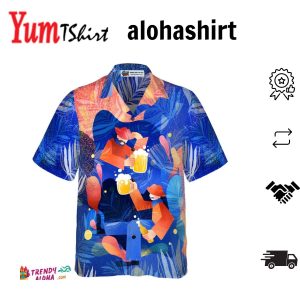 Artistic Beer Party Hawaiian Shirt For Men Beer Lovers Aloha Shirts Blue Tropical Shirt
