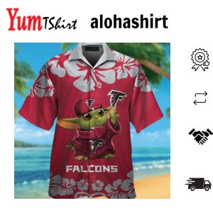Atlanta Falcons Baby Yoda Short Sleeve Button Up Tropical Hawaiian Shirt