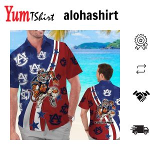 Auburn Tigers American Flag Tropical Hawaiian Shirt witCustom Name
