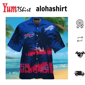 Authentic Buffalo Bills Tropical Hawaiian Short Sleeve Button Up Shirt