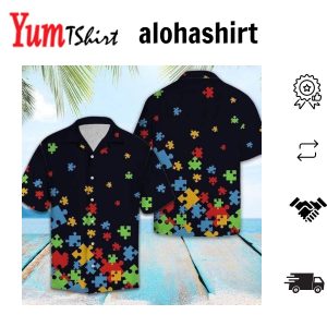 Autism Awareness Hawaii Shirt Black Colorful Autism Puzzle Piece Hawaiian Shirt