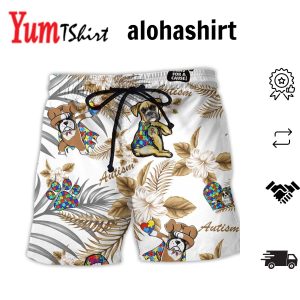Autism Boxer Tropical Floral Aloha Hawaiian Beach Shorts