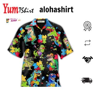 Autism Dinosaur Black Hawaiian Shirt