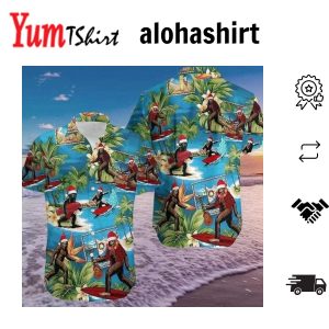 Artistic Bigfoot Surfing On The BeacSummer Tropical Unisex Hawaiian Shirts