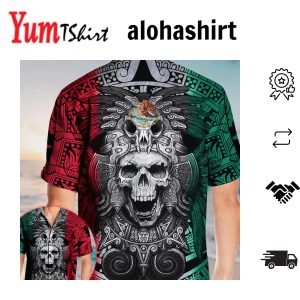 Aztec Mexico Skull Theme Men’s Hawaiian Shirt