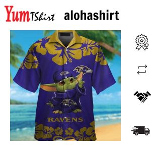 Baby Yoda Baltimore Ravens Hawaiian Short Sleeve Tropical Shirt