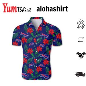 Authentic Buffalo Bills Tropical Hawaiian Short Sleeve Button Up Shirt