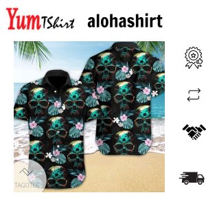 Beachside Skull Adventures Illuminated on Hawaiian Shirt Design