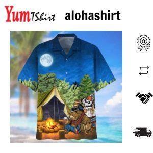 Bear Enjoys a Camping Adventure on Tshirt Style Hawaiian Shirt