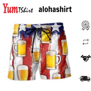 Beer Happy Independence Day America Basic Aloha Hawaiian Beach Shorts