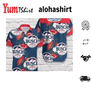 Beer Hawaii Shirt Busch Light Apple Logo Hibiscus Flower Pattern Blue Red Hawaiian Aloha Shirt