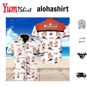 Beer Hawaiian Shirt Budweiser Logo Tropical Palm Trees Pattern Red White Hawaii Aloha Shirt