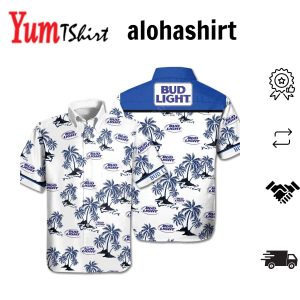 Beer Hawaiian Shirt Bud Light Beer Palm Trees White Blue Hawaii Aloha Shirt Beer Hawaii Shirt