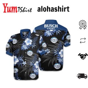 Beer Hawaiian Shirt Busch Light Logo Hibiscus Flower Pattern Blue Black Hawaii Aloha Shirt
