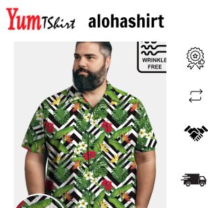 Big & Tall Hawaii Chevron Stripe Tropical Plant Free Seersucker Shirt