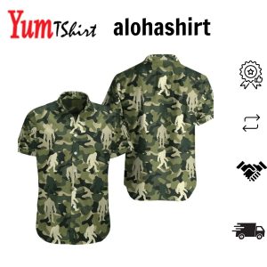 Bigfoot Aloha Shirt Bigfoot Green Camo Hawaiian Shirt Adult