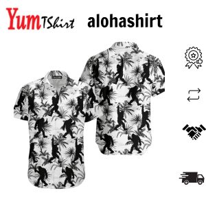 Bigfoot’s Beach Adventure Illustrated On Tropical Hawaiian Shirt
