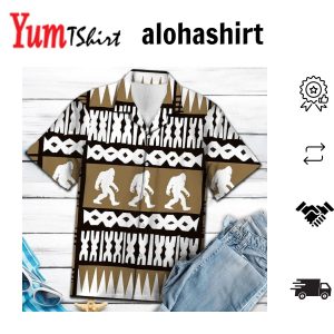 Bigfoot Hawaiian Shirt Bigfoot Retro Brown Pattern Hawaii Aloha Shirt
