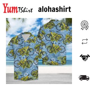 Biking Tropical Leaves On Bike Blue Themed Hawaiian Shirt