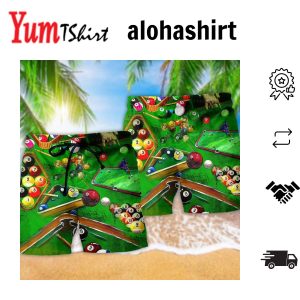 Billiard Enthuse Green Style Aloha Hawaiian Beach Shorts