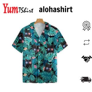 Black Cat in Summer Flowers 4th July Hawaiian Shirt
