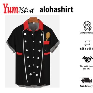 Black Chef Uniform Printing Costume Short Sleeve Aloha Hawaiian Shirt