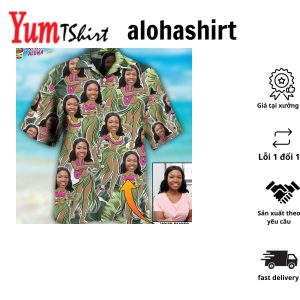 Black Woman Face Amazing Tropical Leaves Custom Photo Hawaiian Shirt
